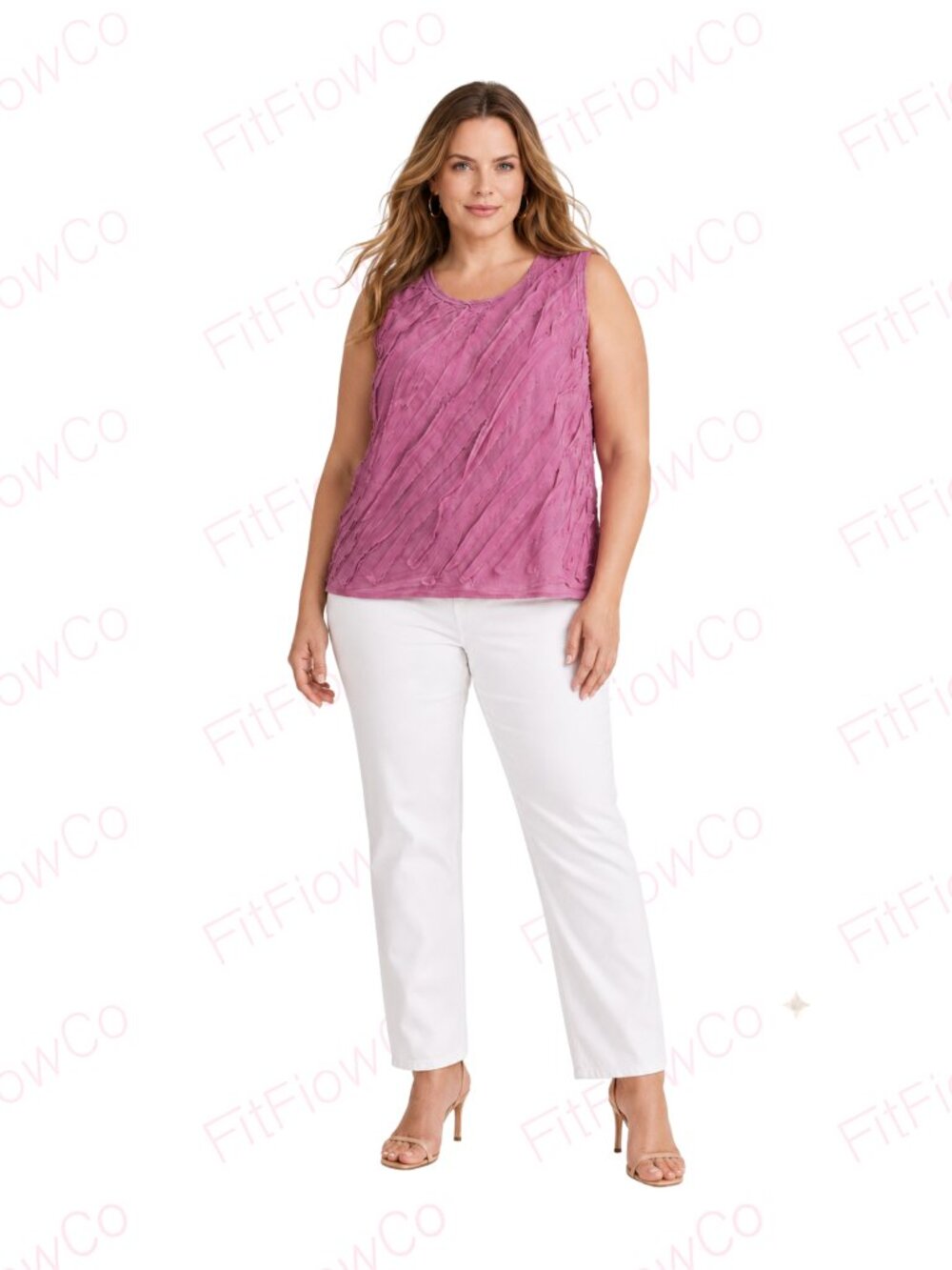 Talbots Pink Raw Edge Applique Sleeveless Cotton Top Size 14